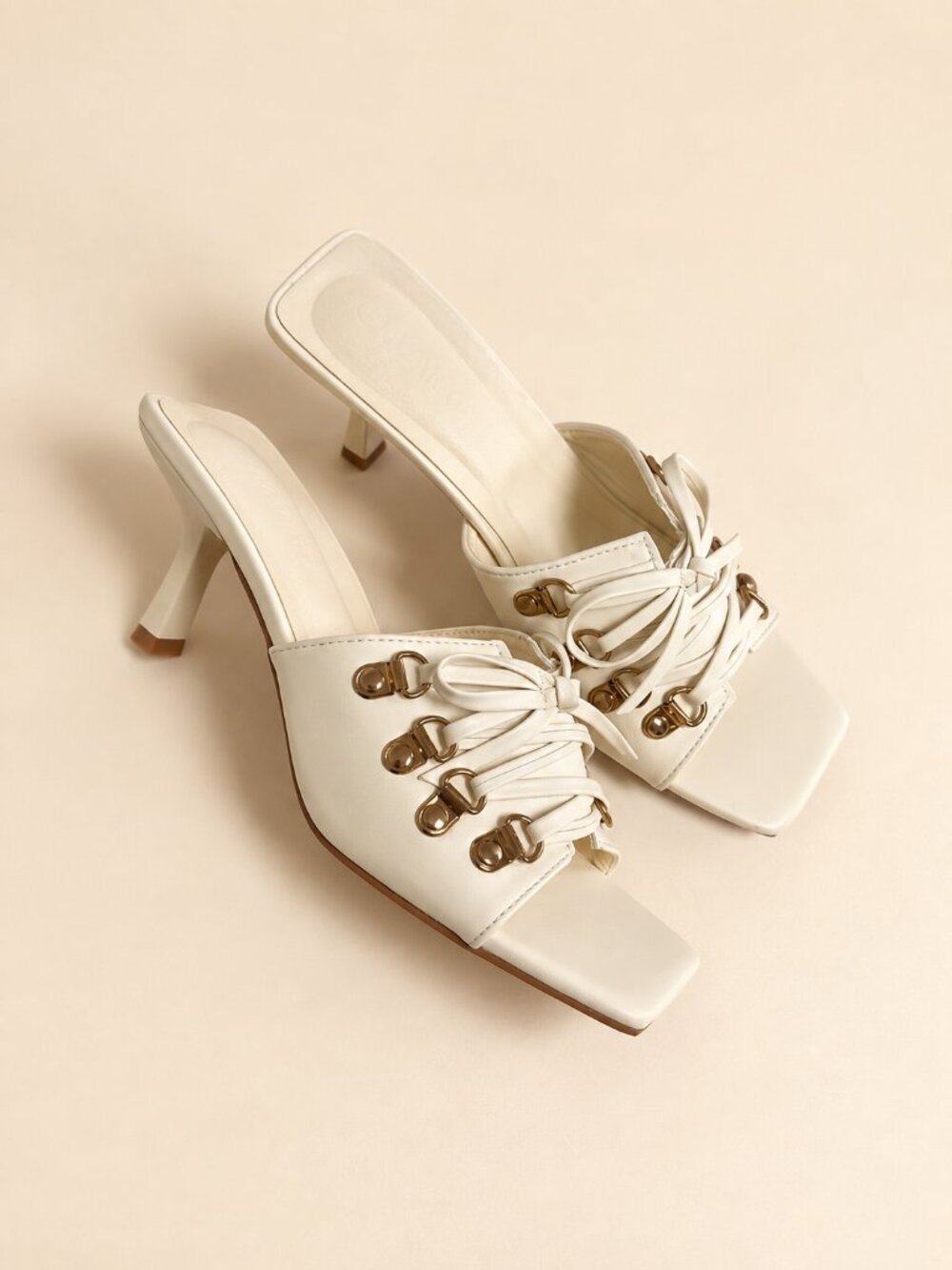 Cream Azarayah Lace-Up Stiletto Mule Sandal - Picture 1 of 4